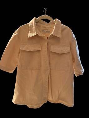 ZARA Cream Short Sleeve Denim Utility Shirt with Pockets